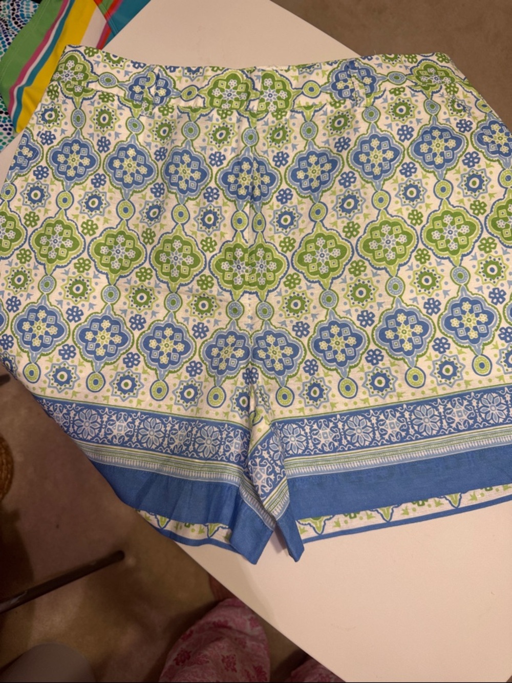 J. McLaughlin Blue and Green Printed Bermuda Shorts